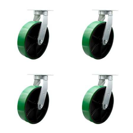 Service Caster 10'' Heavy Duty Green Poly on Cast Iron Swivel Caster Set with 2 Swivel Locks, 4PK CRAN-SCC-KP92S1030-PUR-GB-BSL-2-S-2